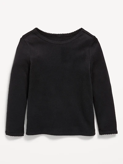 Cozy Long-Sleeve Waffle-Knit T-Shirt for Toddler Girls