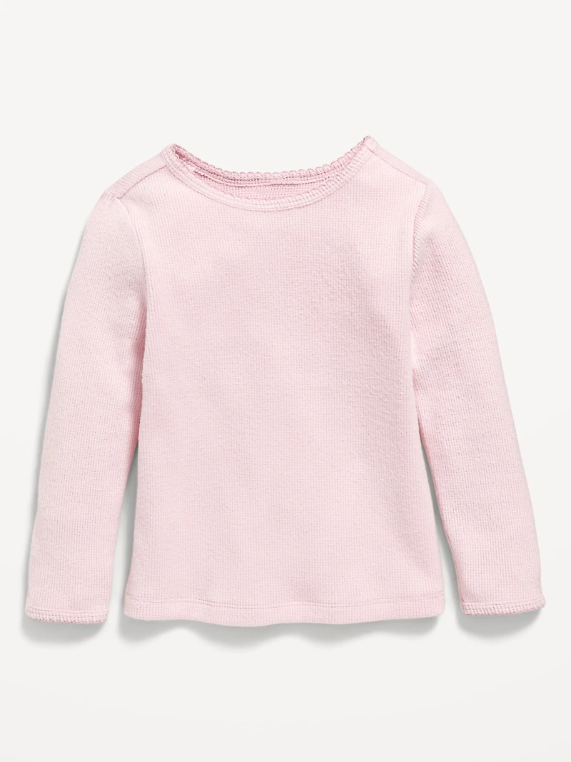 Cozy Long-Sleeve Waffle-Knit T-Shirt for Toddler Girls