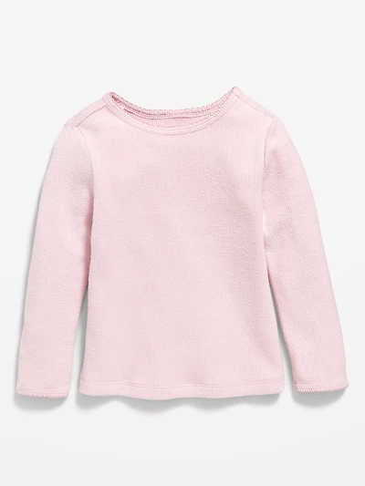 Cozy Long-Sleeve Waffle-Knit T-Shirt for Toddler Girls
