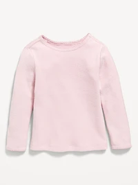 Cozy Long-Sleeve Waffle-Knit T-Shirt for Toddler Girls