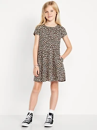 Printed Short-Sleeve Fit and Flare Dress for Girls
