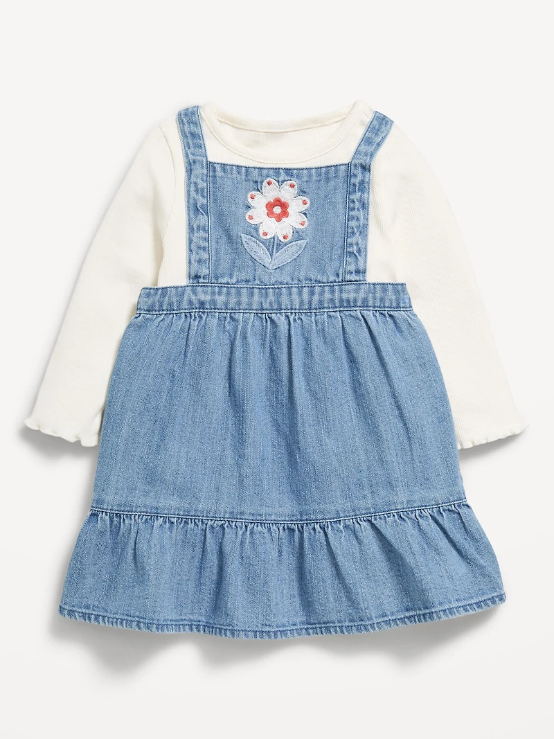 Long-Sleeve Ribbed T-Shirt and Chambray Dress Set for Baby