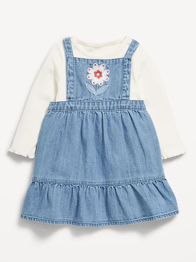 Long-Sleeve Ribbed T-Shirt and Chambray Dress Set for Baby
