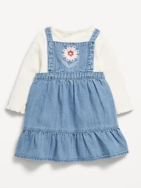 Long-Sleeve Ribbed T-Shirt and Chambray Dress Set for Baby