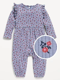 Long-Sleeve Ruffle-Trim Ribbed Jumpsuit for Baby