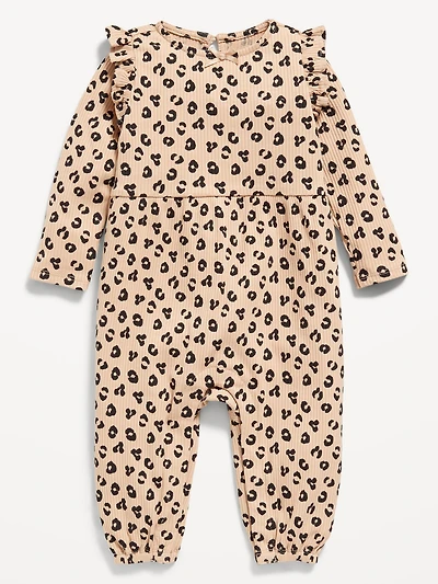 Long-Sleeve Ruffle-Trim Ribbed Jumpsuit for Baby