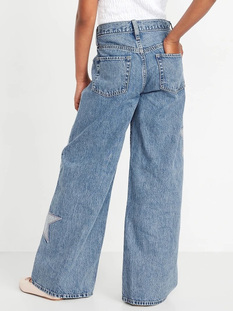 Super Baggy Embroidered Crossover Wide-Leg Jeans for Girls