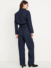Long-Sleeve Denim Jumpsuit