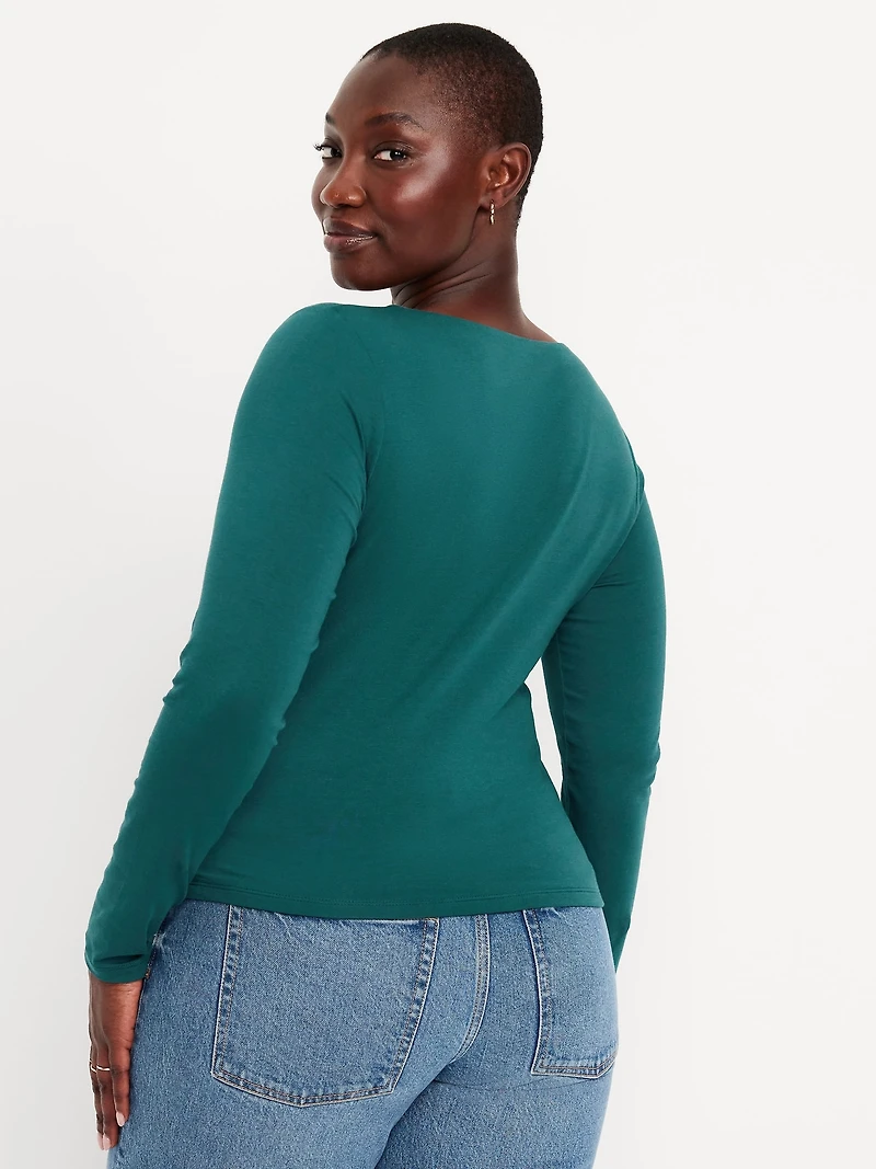 Fitted Double-Layer Scoop-Neck Top