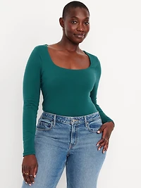 Fitted Double-Layer Scoop-Neck Top