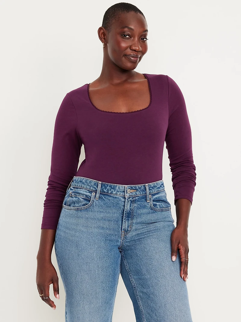 Fitted Double-Layer Scoop-Neck Top
