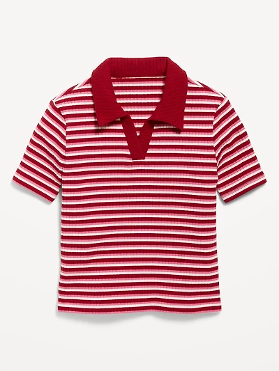 Short-Sleeve Fitted Collared Top for Girls