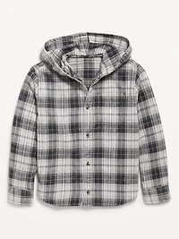 Long-Sleeve Plaid Washed Flannel Hooded Shirt for Boys