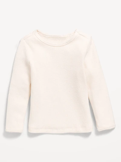 Cozy Long-Sleeve Waffle-Knit T-Shirt for Toddler Girls