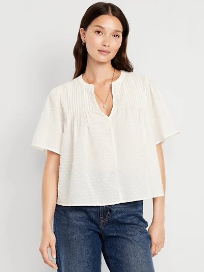 Flutter-Sleeve Swiss Dot Top