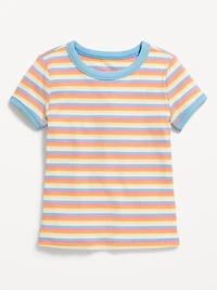 Fitted Short-Sleeve Printed Ribbed Ringer T-Shirt for Girls