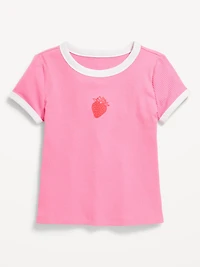 Fitted Short-Sleeve Ribbed Graphic Ringer T-Shirt for Girls
