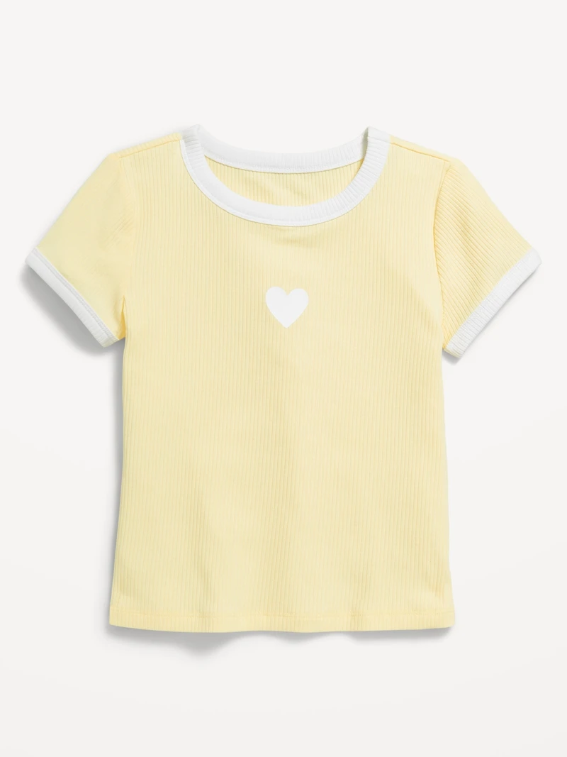 Fitted Short-Sleeve Ribbed Graphic Ringer T-Shirt for Girls