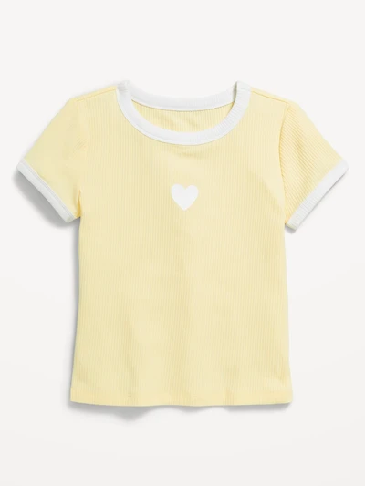 Fitted Short-Sleeve Ribbed Graphic Ringer T-Shirt for Girls