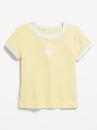 Fitted Short-Sleeve Ribbed Graphic Ringer T-Shirt for Girls