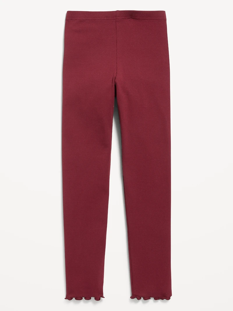 High-Waisted Lettuce Edge Rib-Knit Leggings for Girls