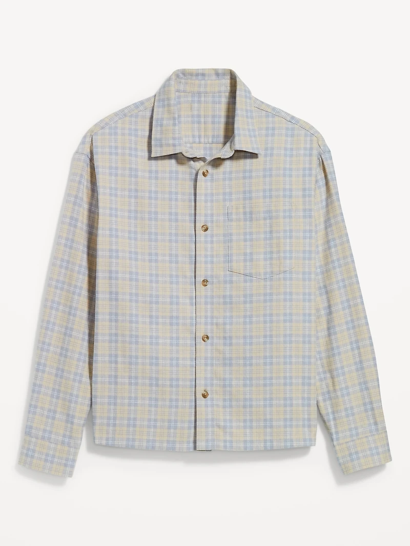 Loose Fit Cropped Plaid Flannel Shirt