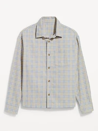 Loose Fit Cropped Plaid Flannel Shirt