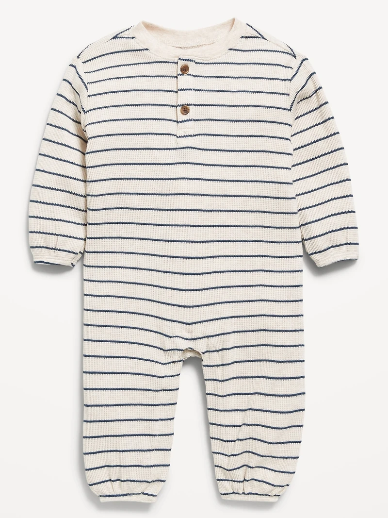 Printed Waffle-Knit Henley One-Piece for Baby