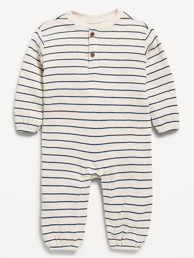 Printed Waffle-Knit Henley One-Piece for Baby