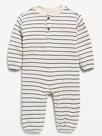 Printed Waffle-Knit Henley One-Piece for Baby