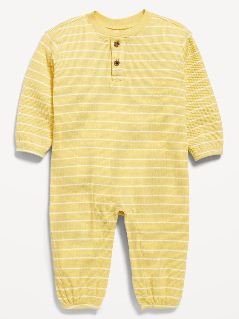 Printed Waffle-Knit Henley One-Piece for Baby