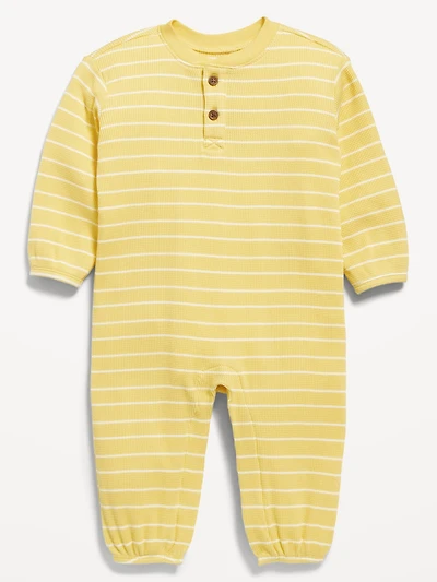 Printed Waffle-Knit Henley One-Piece for Baby