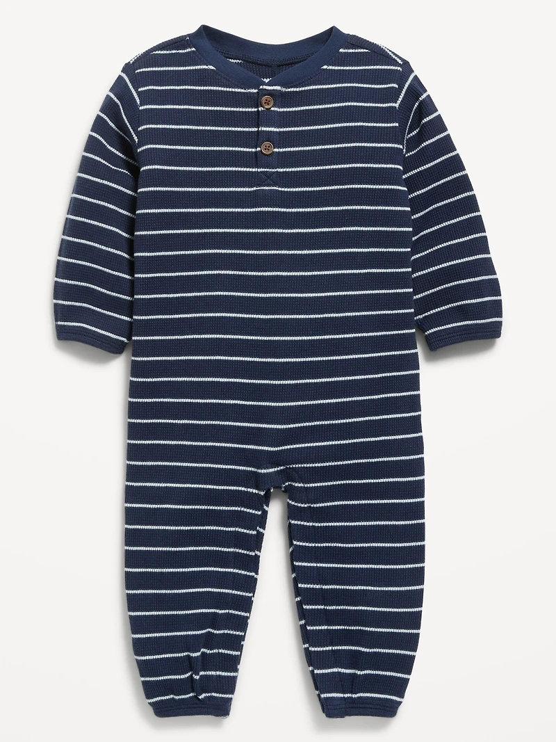 Printed Waffle-Knit Henley One-Piece for Baby