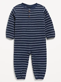 Printed Waffle-Knit Henley One-Piece for Baby