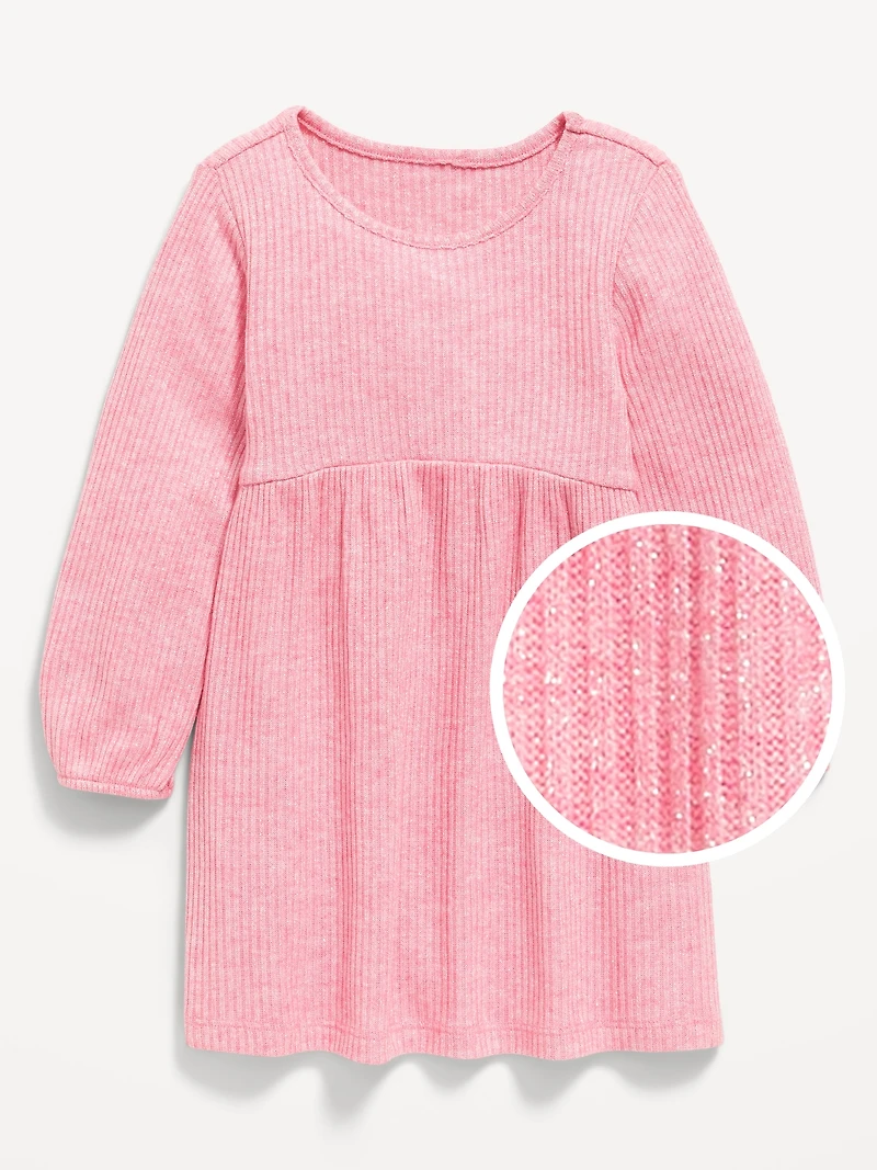 Long-Sleeve Shiny Ribbed Dress for Toddler Girls