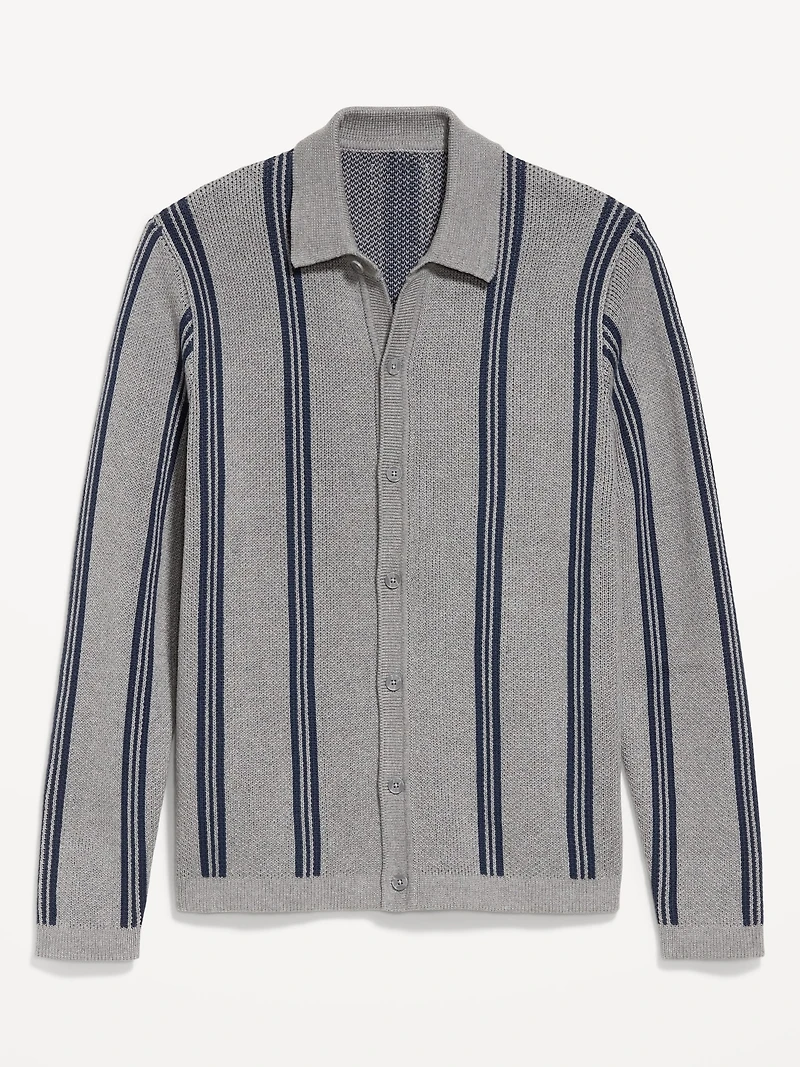 Striped Button-Front Cardigan Sweater
