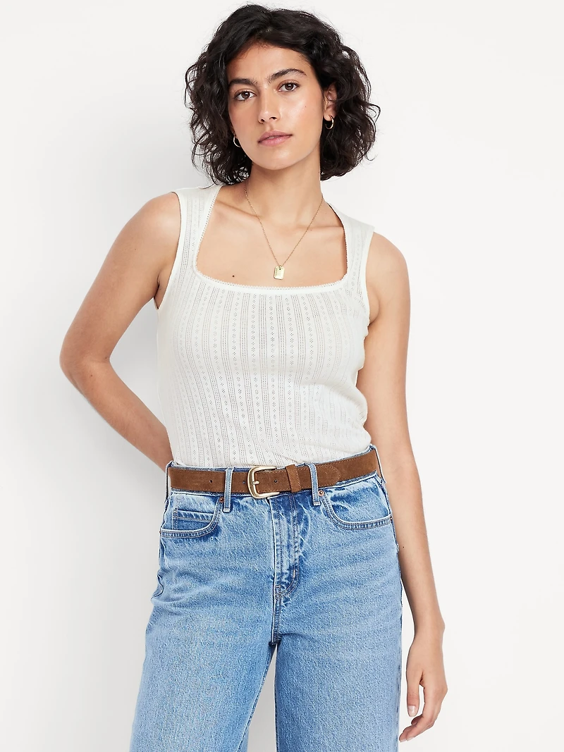 Trapeze-Neck Pointelle Top