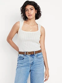 Trapeze-Neck Pointelle Top