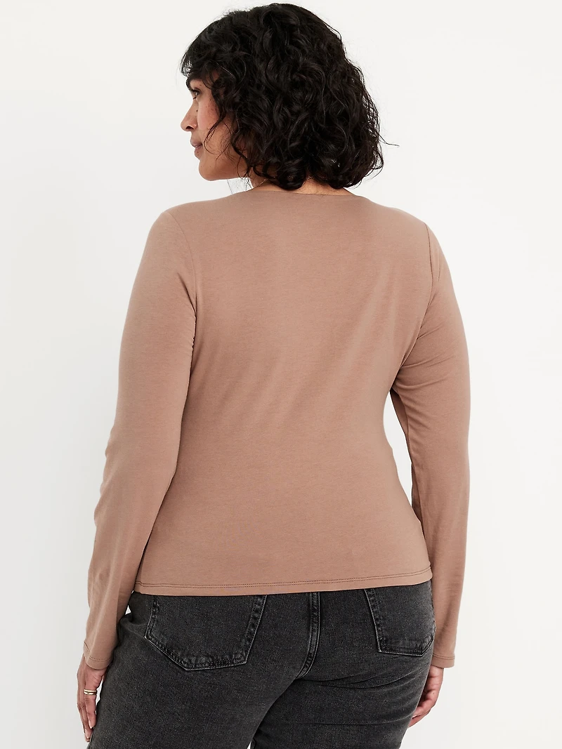Fitted Double-Layer Scoop-Neck Top