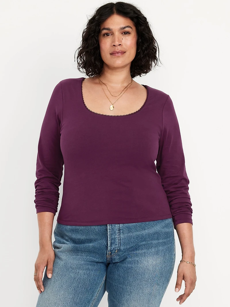 Fitted Double-Layer Scoop-Neck Top