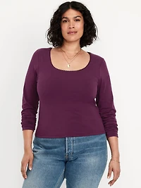 Fitted Double-Layer Scoop-Neck Top
