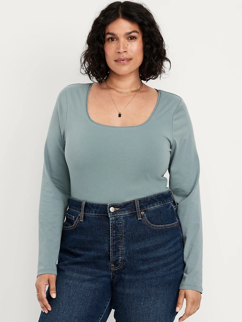 Fitted Double-Layer Scoop-Neck Top