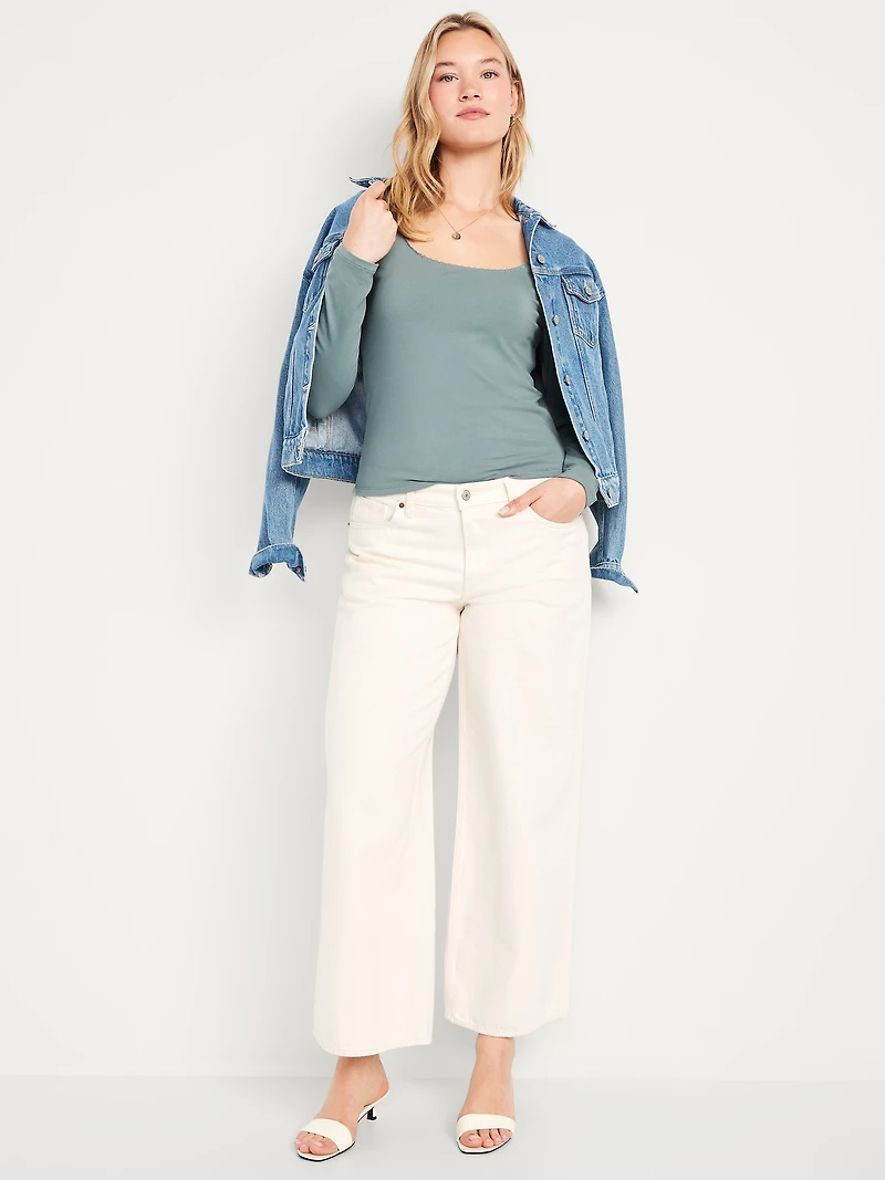 Fitted Double-Layer Scoop-Neck Top