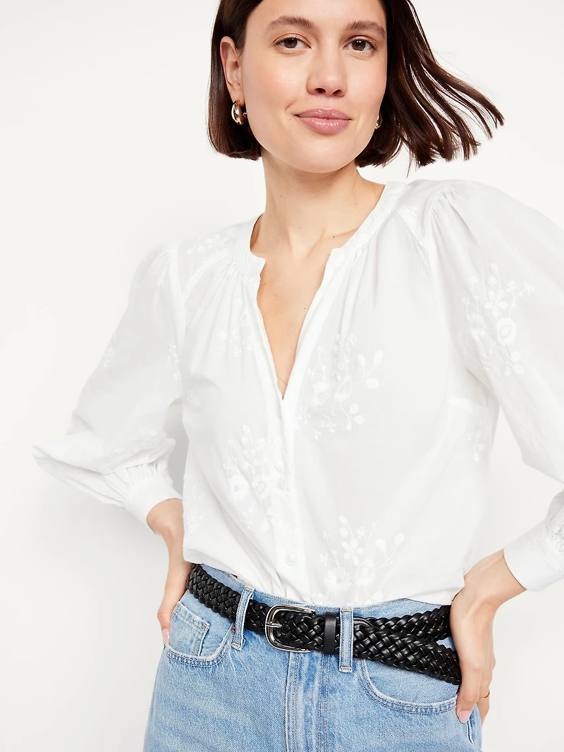 Button-Down Embroidered Top