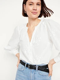 Button-Down Embroidered Top