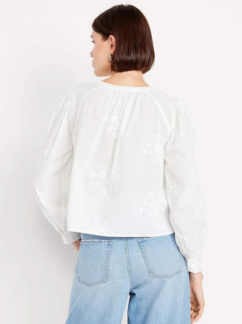Button-Down Embroidered Top