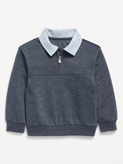 Oversized Collared Quarter-Zip Sweatshirt for Toddler Boys