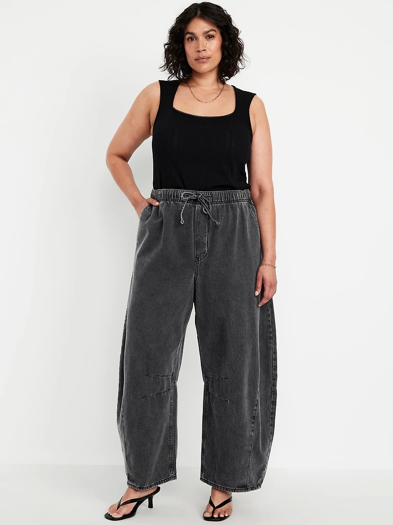High-Waisted Pull-On Barrel Jeans