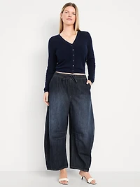 High-Waisted Pull-On Barrel Jeans