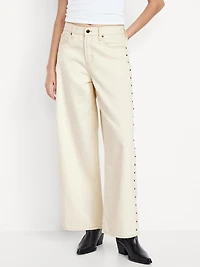 High-Waisted Baggy Wide-Leg Studded Jeans